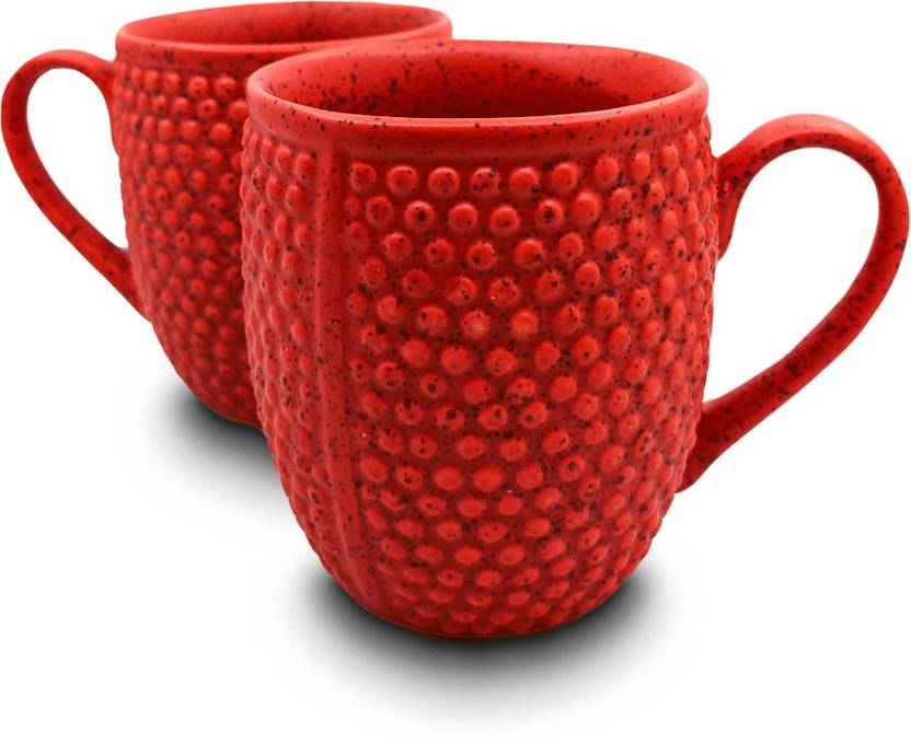 THE SHILPKARI Pack of 2 Ceramic Red Studio Pottery Coffee and Tea Cup