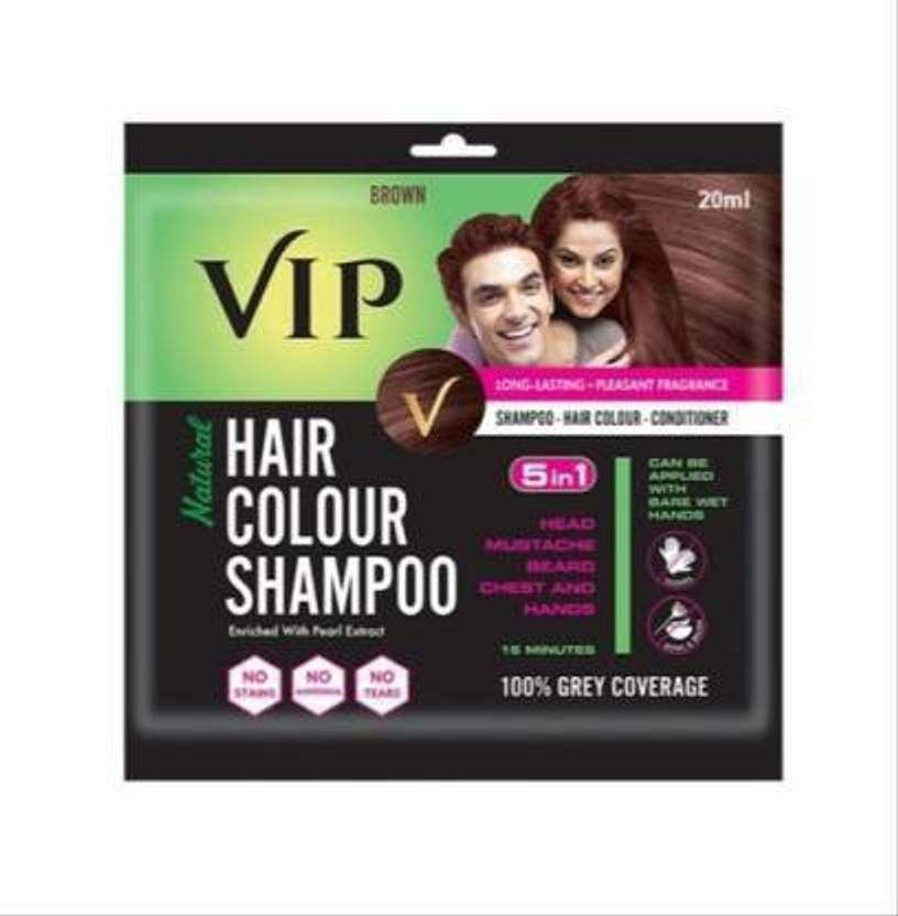 VIP 5 in 1 Hair Color Shampoo (Pack of 1) , BROWN Price in India, Buy
