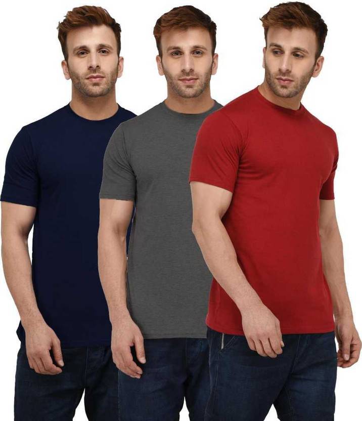 [Size XS] INKKR Pack of 3 Men Solid Round Neck Multicolor T-Shirt