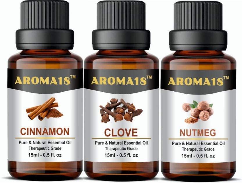 Aroma18 Cinnamon, Clove, Nutmeg Essential Oil Set of 3 x 15ml, 100