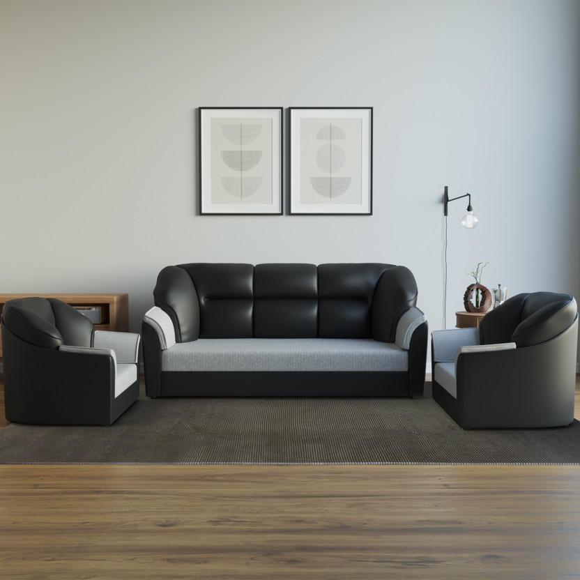 WESTIDO WESTIDO Cyrus Leatherette 3 + 1 + 1 Sofa Set(Black Grey, DIY(Do-It-Yourself)) - Flipkart Deal