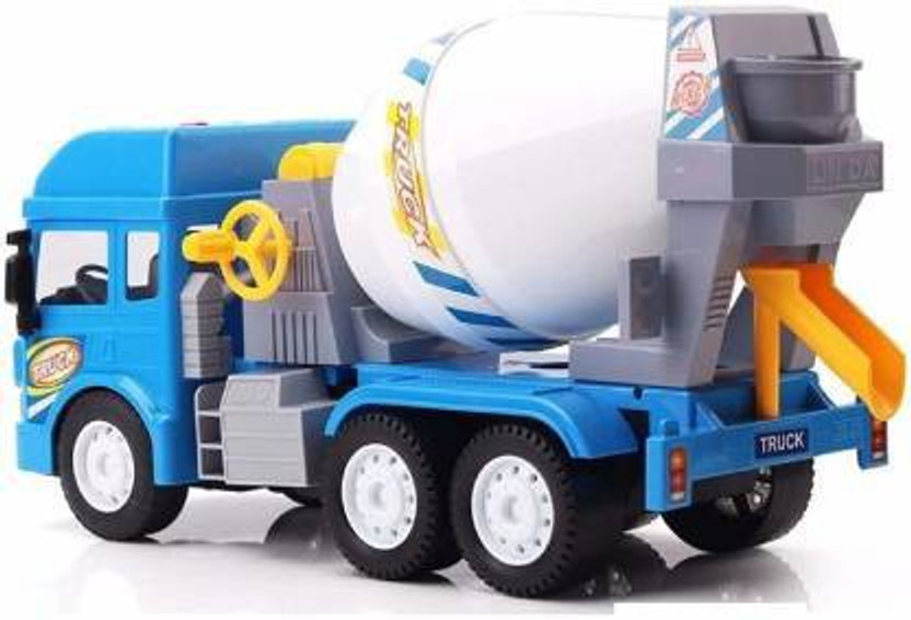 VRUX Friction Powered cement mixer toy Construction Unbreakable Plastic jcb Truck with Light & Sound Engineering Car Toys Large Concrete Mixer Model for Kids Toy Gift(Blue)