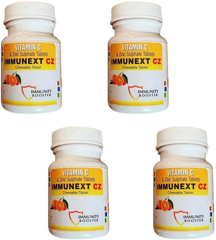 Immunext Vitamin C & Zinc Sulphate Chewable Tablet Combo (30 Tablets x 4 Pack) Price in India