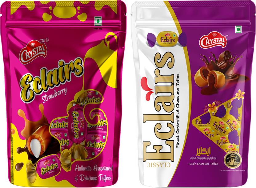 CRYSTAL Eclairs Strawberry Original Flavour 100 Toffee + Eclairs