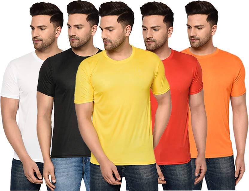[Sizes S, XL, XXL] InkTees Pack of 5 Round_5_05_S Men Solid Round Neck Multicolor T-Shirt