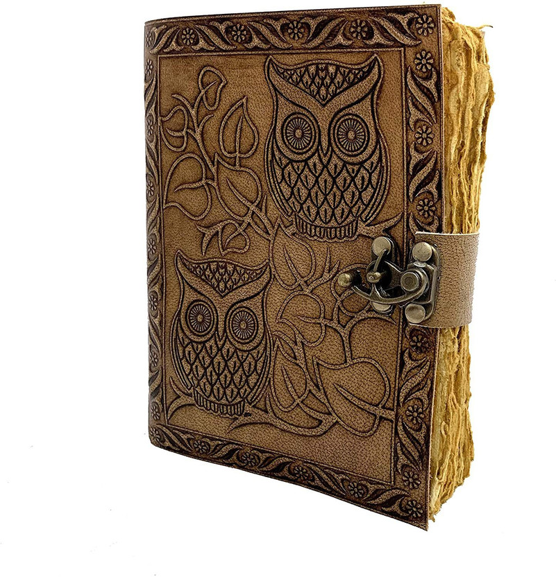 CRAFT CLUB Finished Leather Embossed Journal With 100% Antique Handmade Paper A5 Journal Unruled 200 Pages(Tan)