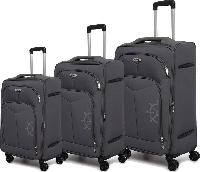 NOVEX Canyon Soft Sided Luggage Set of 3 Trolley Bags (Grey) (20", 24