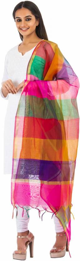 Traditions Bazaar Art Silk Checkered Multicolor Women Dupatta