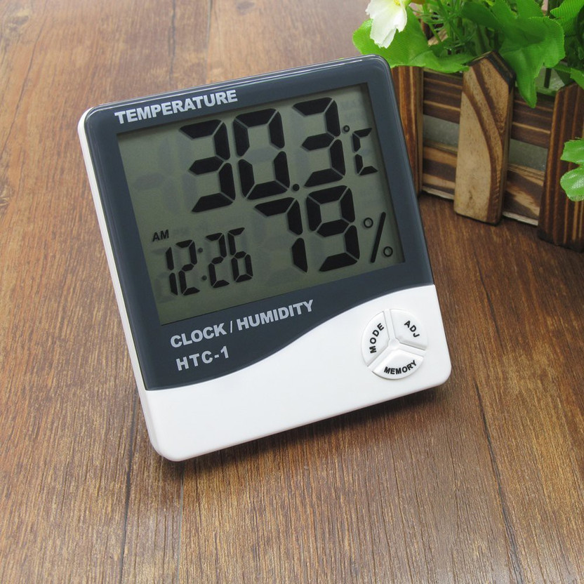 thermomate Digital Indoor Hygrometer Thermometer with Clock HTC-1 Thermometer(White)