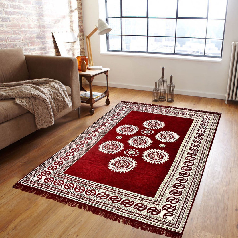 Sasta Sunder Tikau 5 ft  X 7 ft Acrylic Carpet(Rectangle, Red)