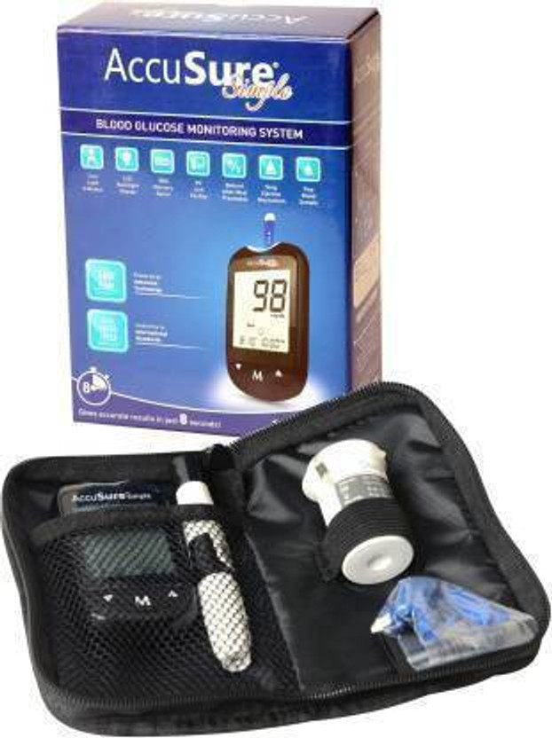AccuSure Simple Blood sugar Glucose monitoring system machine including 50 Test Strips Glucometer(Black)