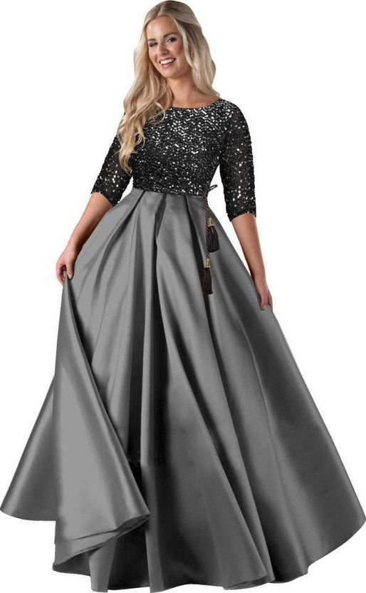 KASUMBAL Women Gown Grey, Black Dress 
