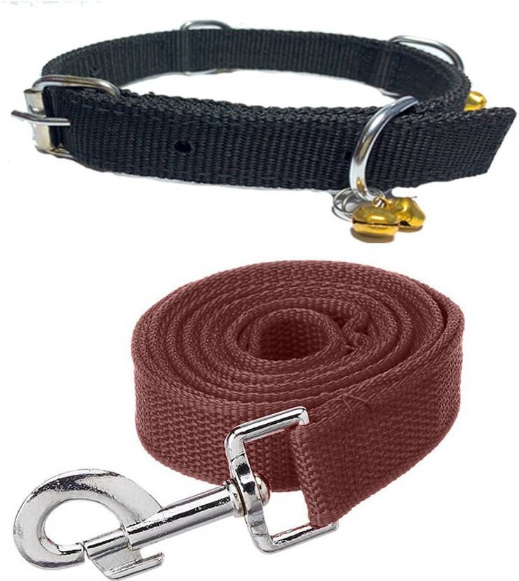 ALCAZAR Dog Belt Combo of .75 inch Black Ghungroo Collar with Brown