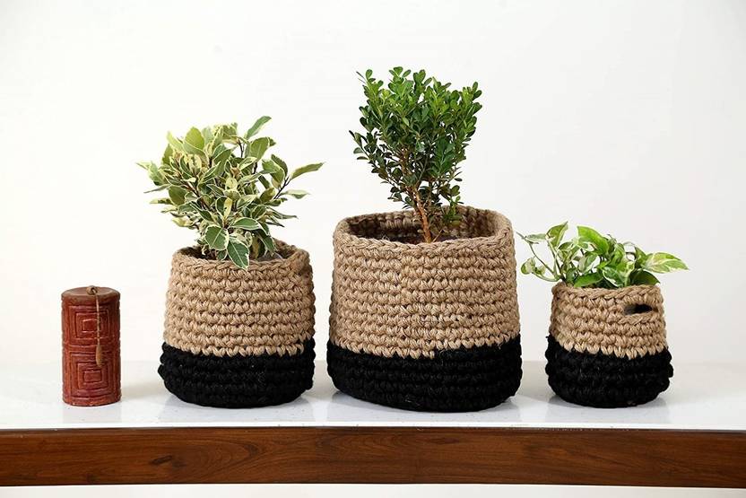 home decorz store Handmade Jute Planter, Beautiful Indoor Planter, Set of 3 Small, Medium