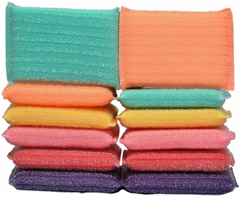 Drosselz Scratch Proof Scrubber Pads / Scrubbing Pads/ Utensil Scrubber / Utensil Scrubber / Kitchen Scrubber Scrub Spong/ Non-Scratch Scrubber Dishwasher Steel Scrub Sponge Dish Wash Sponge Multi-Use Heavy Duty Scrub for Dishwashing Long Lasting Kitchen Sponge for Hard Surface Tools. (Pack of 12) S
