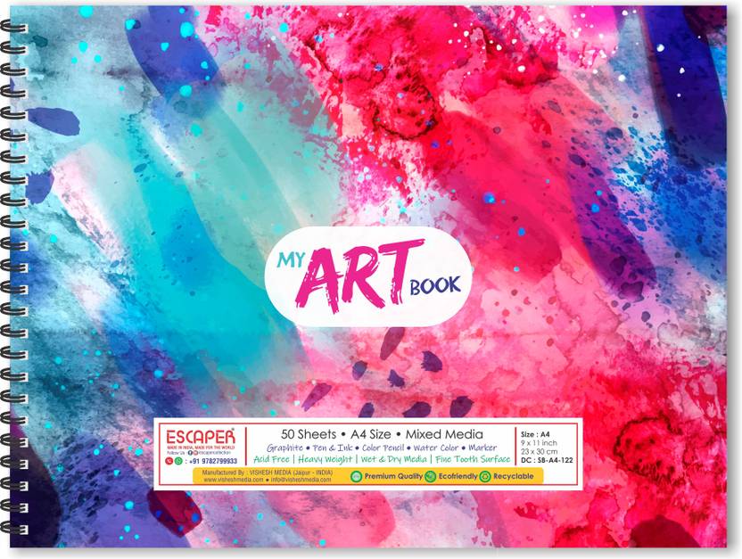 ESCAPER Pink Watercolor Theme Sketch Book (A4 Size 50 Sheets) Artist