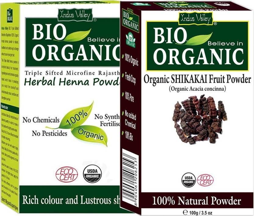 Indus Valley Bio Organic Herbal Henna Powder and Pure Shikakai Powder Set of 2 Price in India
