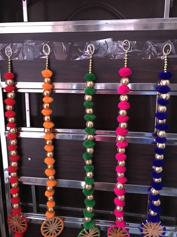 TATHAGATA Handmade Wall Door Multi Color Pom Pom String with Gotta Ball