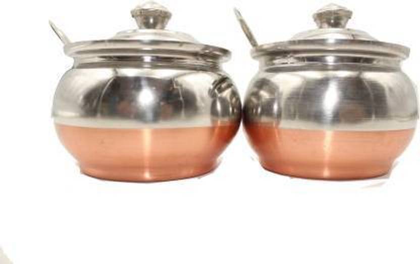 FAAS 2 PS Ghee Pot with 1 Spoon 350 ml Steel Utility Container 350