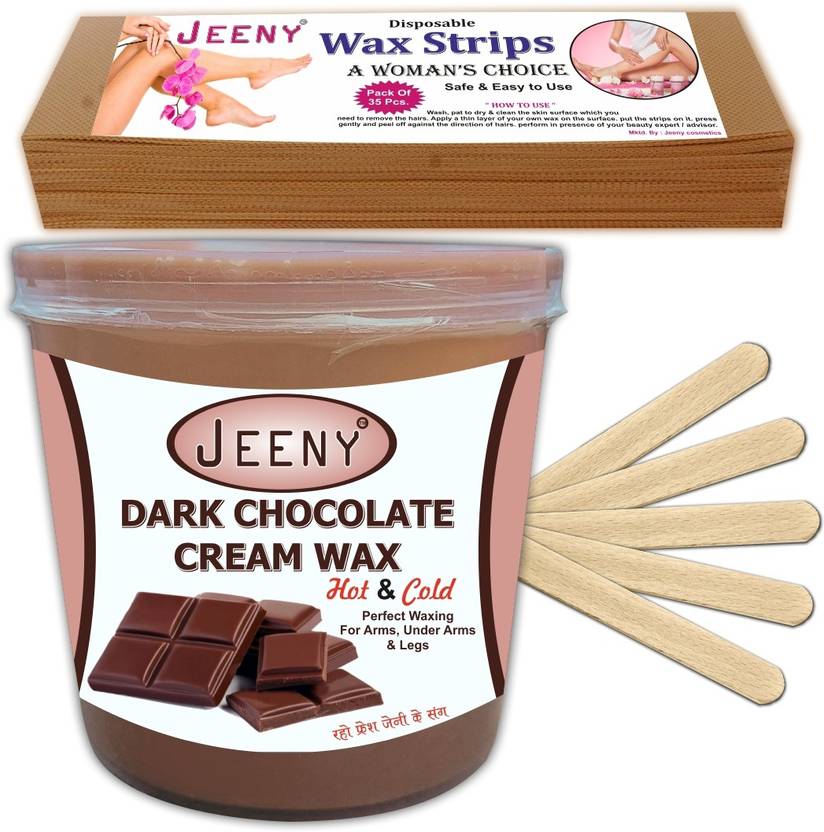 Jeeny Dark Chocolate Cream Wax (600g) + Waxing Strips + 5 Sticks