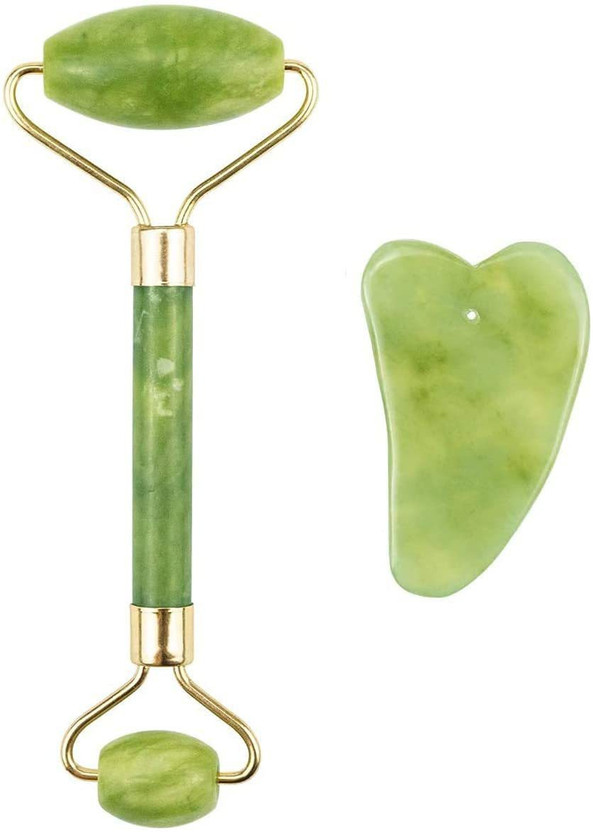 NANDKUVAR Green Massage Jade Roller Face Massager Kits with 2Pcs Gua Sha Tools for Face, Eye, Neck, Body Massage Jade Roller Face Massager Kits with 2Pcs Gua Sha Tools for Face, Eye, Neck, Body Massage Massager (Green) Massager(Green)