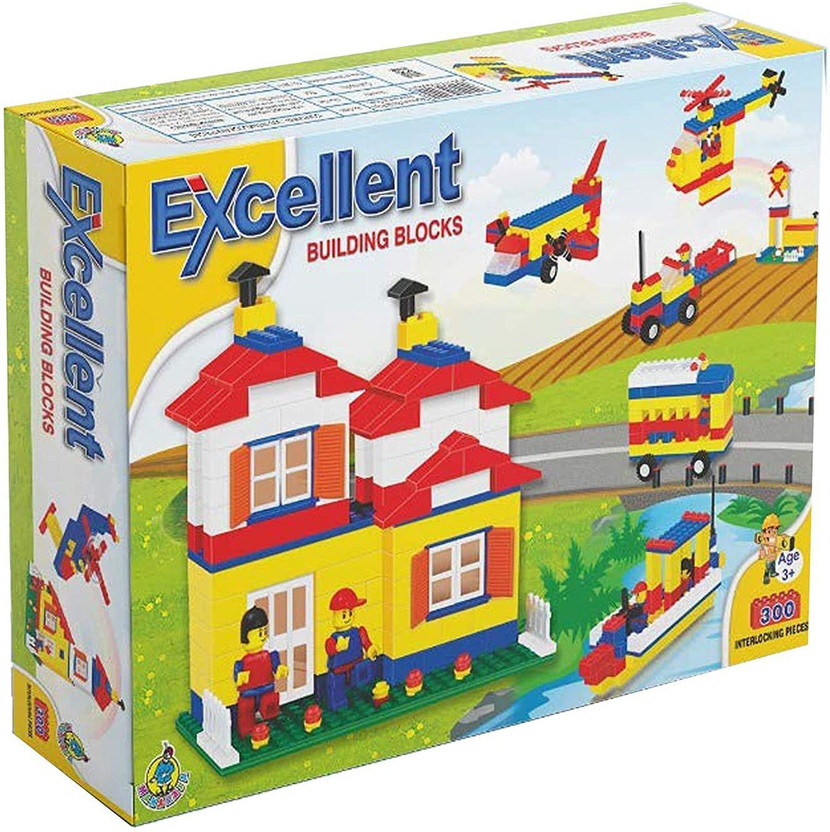 Sanchi Creation Excellent Building Blocks 300 Pcs Construction Blocks for Kids Easy to Make Own Design Model Toy, Multiple Designs Buildings and Vehicles(Multicolor)