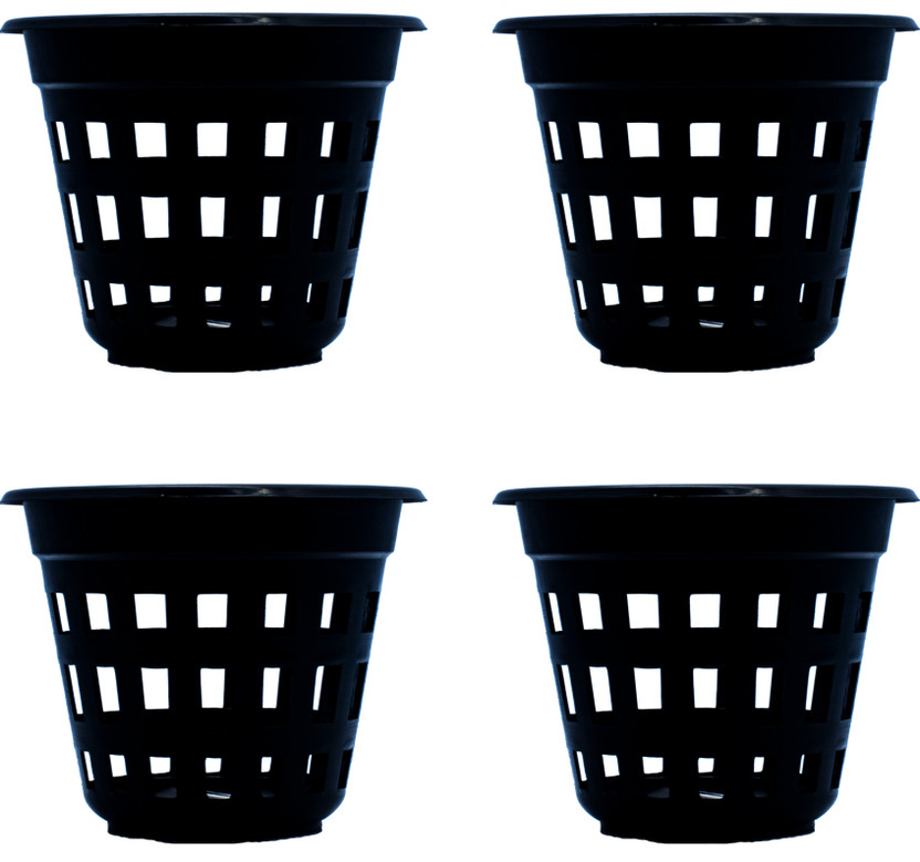 GEMPLAST by GEMINI PLASTICS Flora Planters (6Inch) Plastic Hydroponic/Orchid Pots Black-U.V Protected Netted Garden Planter-for Both Indoor and Outdoor Gardening- 4 Plant Container Set(Pack of 4, Plastic)