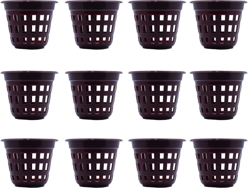 GEMPLAST by GEMINI PLASTICS Flora Planters (6Inch) Plastic Hydroponic/Orchid Pots Brown-U.V Protected Netted Garden Planter-for Both Indoor and Outdoor Gardening- 12 Plant Container Set(Pack of 12, Plastic)