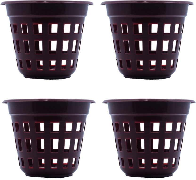 GEMPLAST by GEMINI PLASTICS Flora Planters (6Inch) Plastic Hydroponic/Orchid Pots Brown-U.V Protected Netted Garden Planter-for Both Indoor and Outdoor Gardening- 4 Plant Container Set(Pack of 4, Plastic)