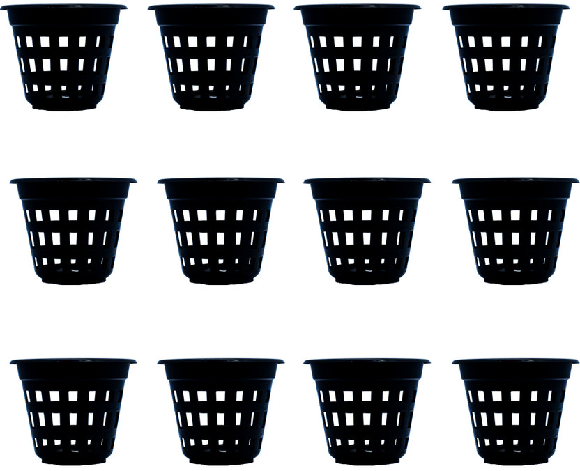 GEMPLAST by GEMINI PLASTICS Flora Planters (6Inch) Plastic Hydroponic/Orchid Pots Black-U.V Protected Netted Garden Planter-for Both Indoor and Outdoor Gardening- 12 Plant Container Set(Pack of 12, Plastic)