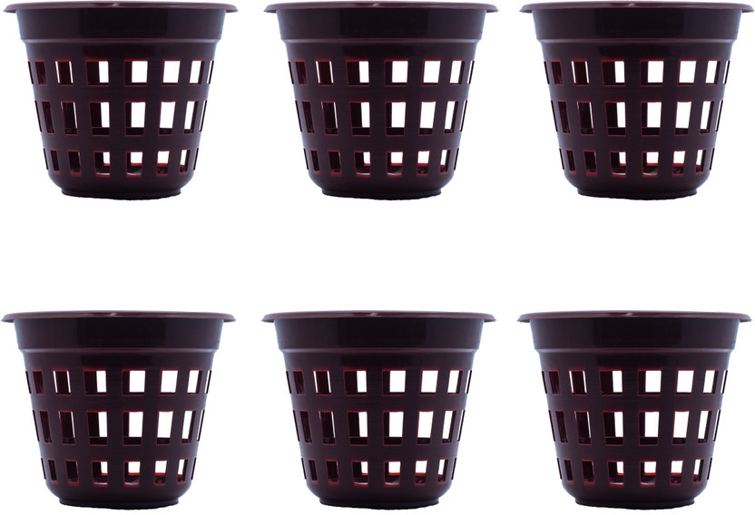 GEMPLAST by GEMINI PLASTICS Flora Planters (6Inch) Plastic Hydroponic/Orchid Pots Brown-U.V Protected Netted Garden Planter-for Both Indoor and Outdoor Gardening- 6 Plant Container Set(Pack of 6, Plastic)