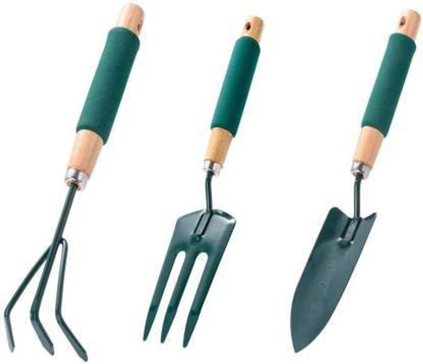 Green India GIN-Hand Cultivator, Small Trowel, Garden Fork 3pcs set Garden Tool Kit(3 Tools)
