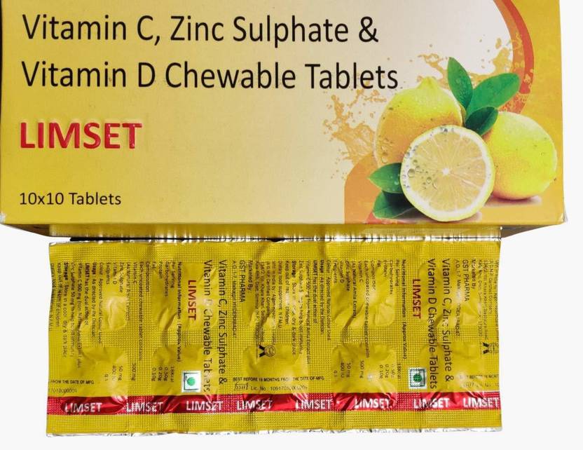 Limset Vitamin C, Zinc Sulphate & Vitamin D chewable Orange flavoured