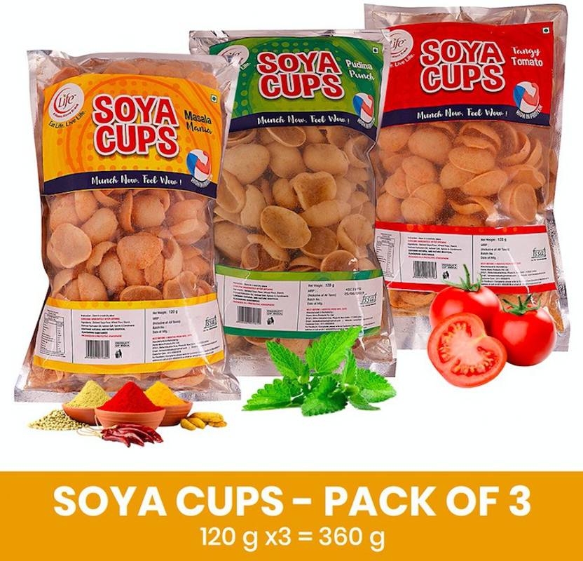 Life Soya Cups Katori Combo Pack of 3 (120g each) Masala/ Pudina