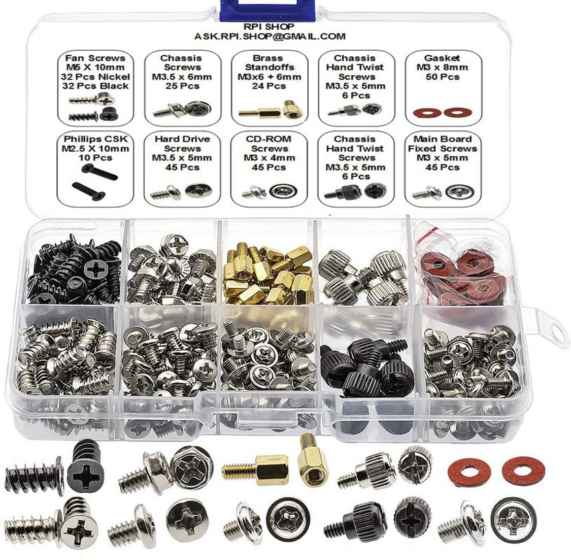 RPI SHOP Nut & Bolt Set - 320 pcs Screw Kit For PC Computer Screw, Standoffs, Screws for Hard Drive, Computer Case, Motherboard, Fan Power Graphics(Carbon Steel)