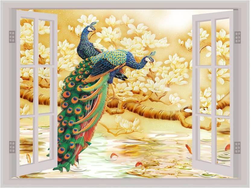ADVAIT DESIGNS 61 cm Beautiful Peacock Window Illusion Wall Sticker
