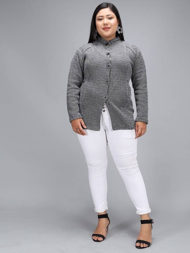 [Sizes XL, XXL] Christy World Women Self Design Round Neck Grey Sweater