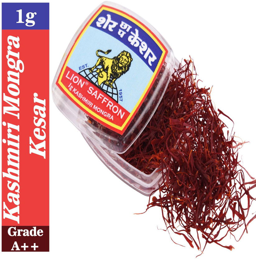 LION Saffron 1g Pure Kashmiri Mongra Kesar Value Pack Grade A++ for Pregnant Women, Pooja, Biryani, Tilak, Milk and Skin(1 g)
