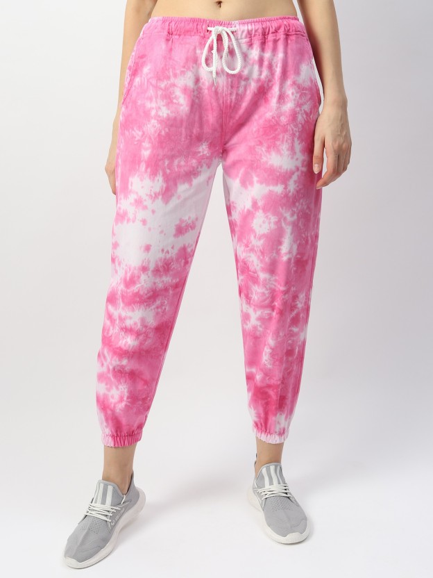 pink and white track pants