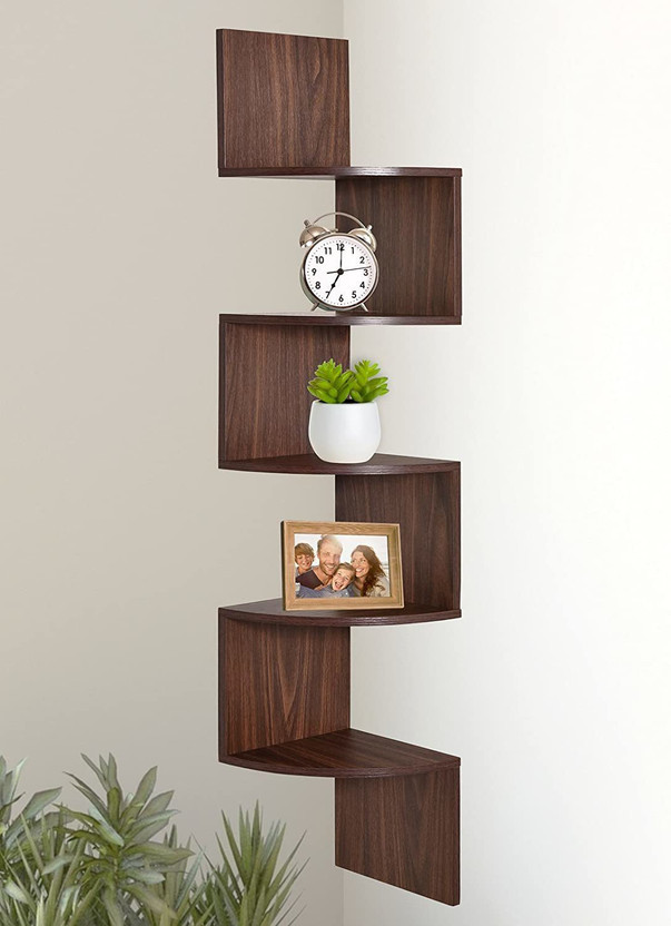 classiconline Wall Mount Corner 5 Tier Engineered Wood Display Unit(Finish Color - Brown, Pre-assembled)