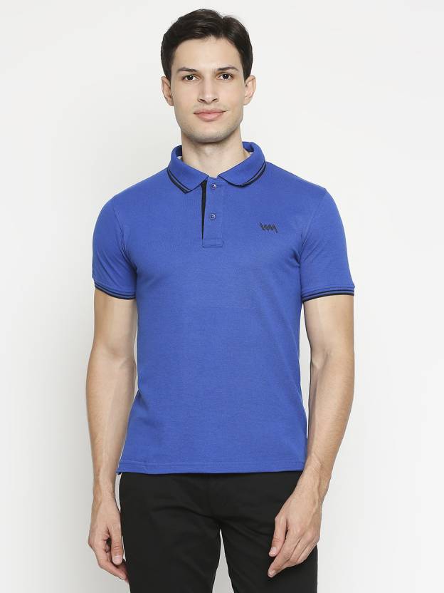 LAWMAN Solid Men Polo Neck Blue T-Shirt Starts from Rs. 299