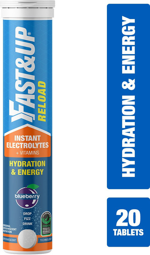FAST&UP Reload Hydration & Energy Drink With Electrolytes Effervescent Tablets Blueberry Hydration Drink(20, Blueberry Flavored)