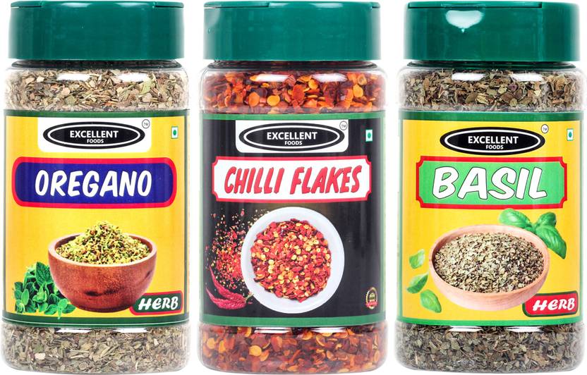 Excellent Foods Dried Herbs (Seasoning) Kit of Oregano, Chilli Flakes