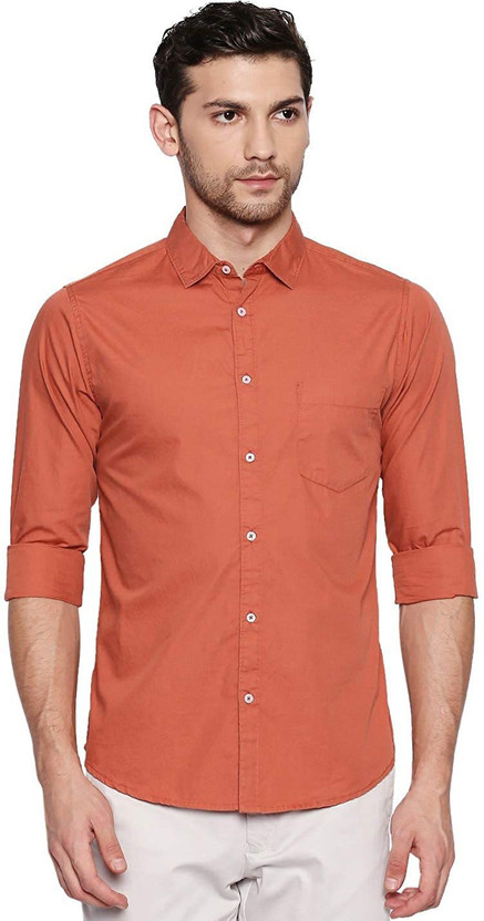 Zodiac Men Solid Casual Orange Shirt