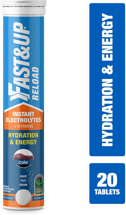 FAST&UP Reload Hydration & Energy Drink With Electrolytes - Effervescent Tablets - Cola Hydration Drink(20, Cola Flavored)