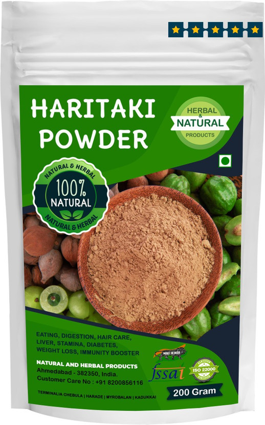 NATURAL AND HERBAL PRODUCTS Haritaki Powder | Terminalia Chebula | Harade | Myrobalan | Kadukkai | Harad for Eating, Digestion, Hair Care, Liver, Stamina, Diabetes, Weight Loss and Immunity Booster(200 g)