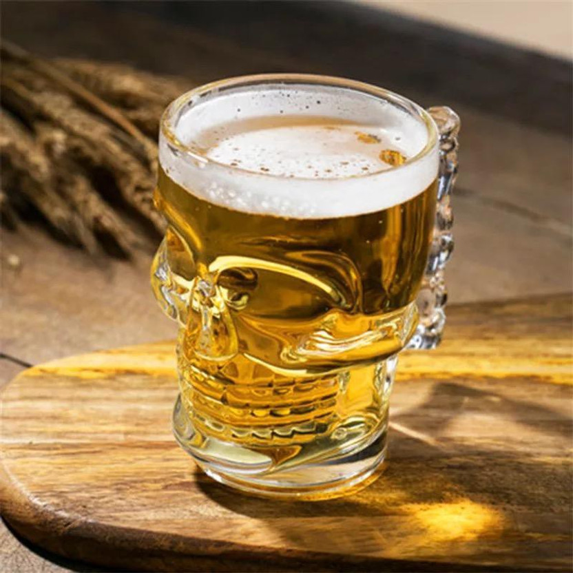 WHOLESALE BAY Glass Beer Mug Glasses Halloween Skull Whisky/Wine/Vodka Glass with Handle for Your Home Bar Glass Beer Mug(510 ml, Glass, Clear)