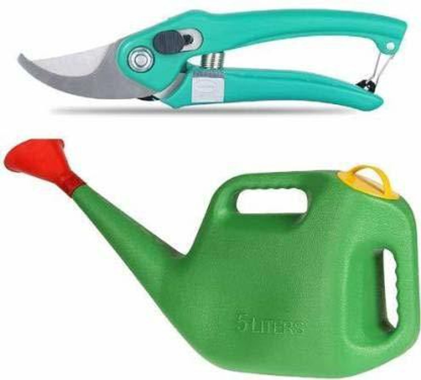 Garden Craft 5-Liter Premium Plastic Watering Can (Improved Version)+ Pruner Garden Tool Kit (1 Tools) 5 L Tank Sprayer(Pack of 1)