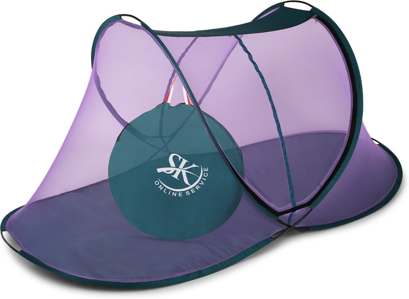 SK Online Services Polyester Adults Single Bed Foldable Mosquito Net, Macchardani with Cloth base (Size:L x W X H : 7 x 3.5 x 3.16 Feet) Two Side Slider Gate with high Quality Zip Polyester Washable Adults Mosquito Net(Purple, Tent)