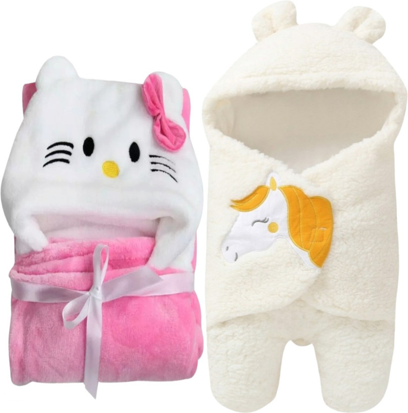 BRANDONN Fleece Baby Bed Sized Bedding Set(Pink, White, 2 Baby Beddings)